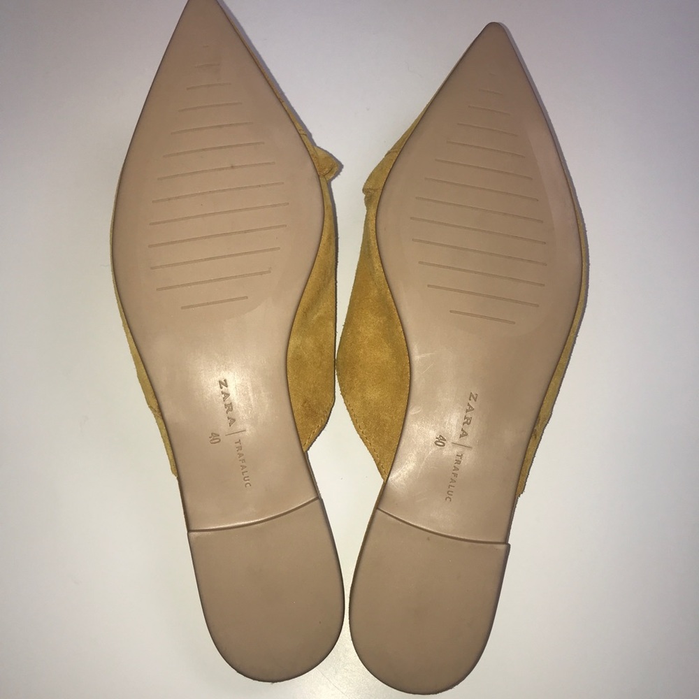 ZARA SUEDE MUSTARD MULES WITH FRILLS - Picture 5 of 9